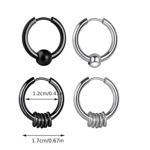 2pcs Stainless Steel Hoop Earrings For Men Small Circle Metal Ball Anti-allergic Ear Buckle Rock Hip Hop Artificial