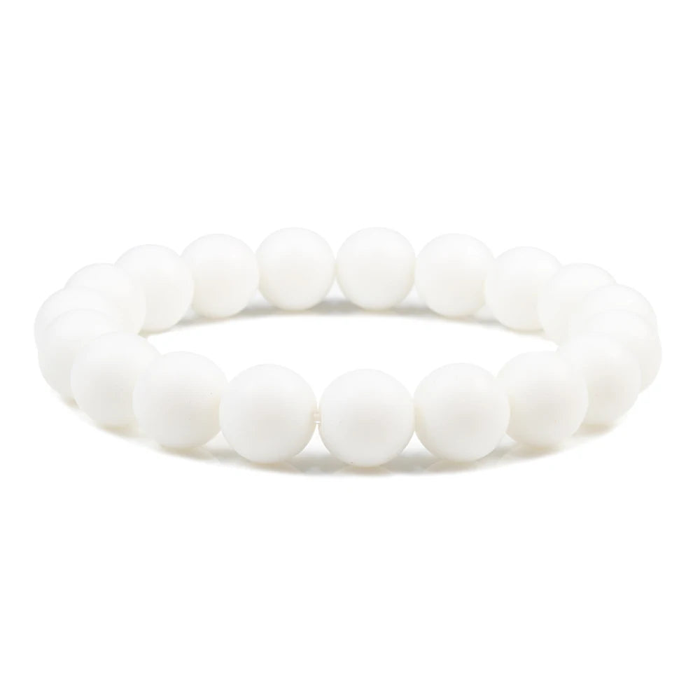 Natural Stone Bracelet Men 6/8/10mm White Black Dull Polish Matte Onyx Agates Shiny Round Beads Yoga Jewelry Bracelets
