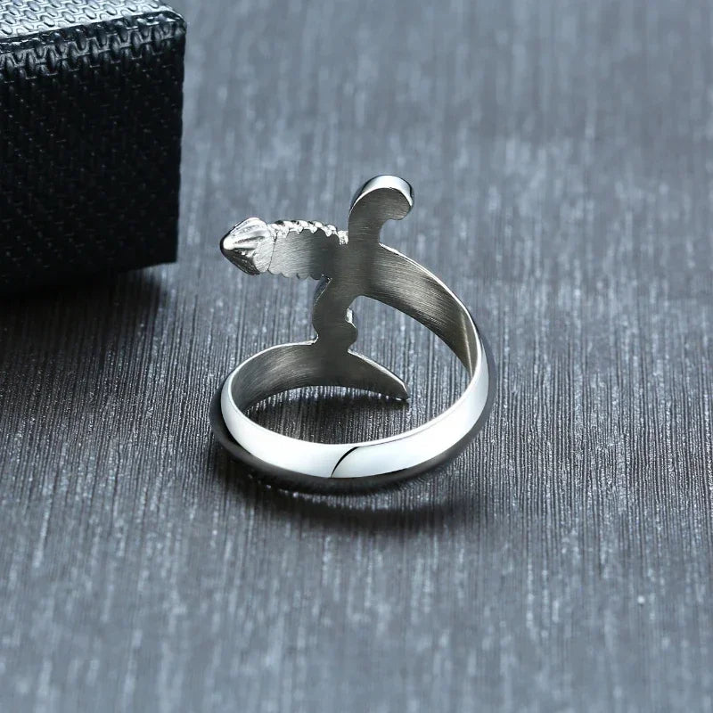 Punk Neo Gothic Design Dagger Ring for Men and Women Creative Silver Color Curved Sword Ring Opening Adjustable Size