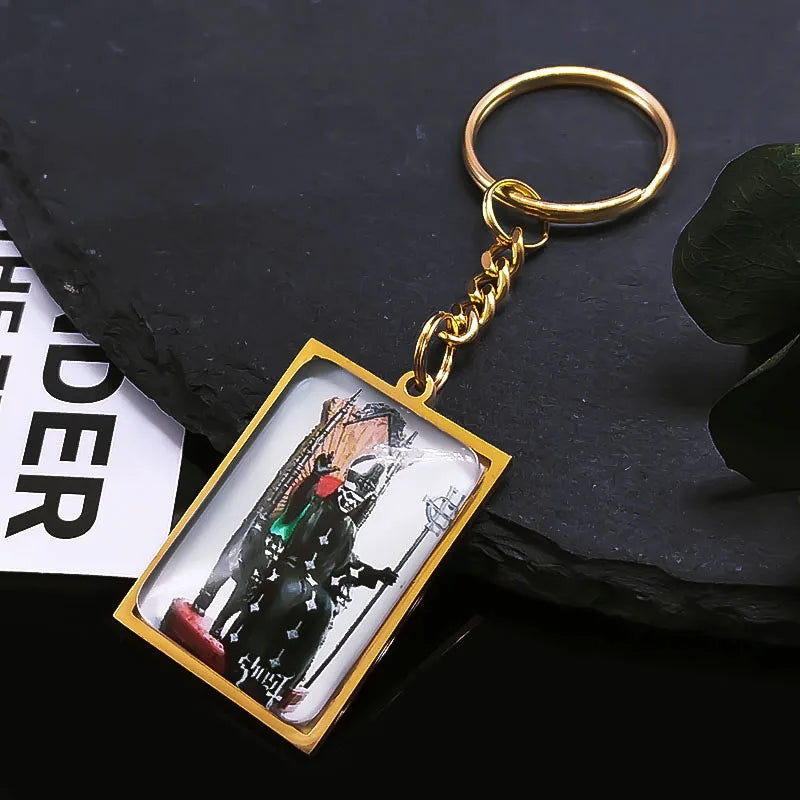 Ghost Band Pendant Keychain — Stainless Steel
