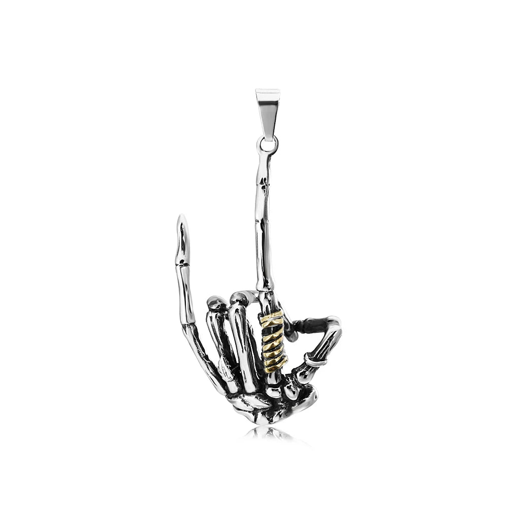 Skull Rock Hand Pendant — Stainless Steel
