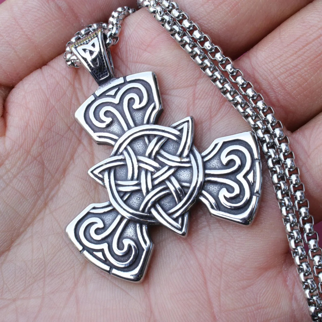 Silver Celtic Knot Cross Pendant Necklace Vintage