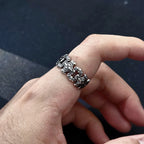Gothic Chained Crosses Adjustable Open Ring — Silver-Tone