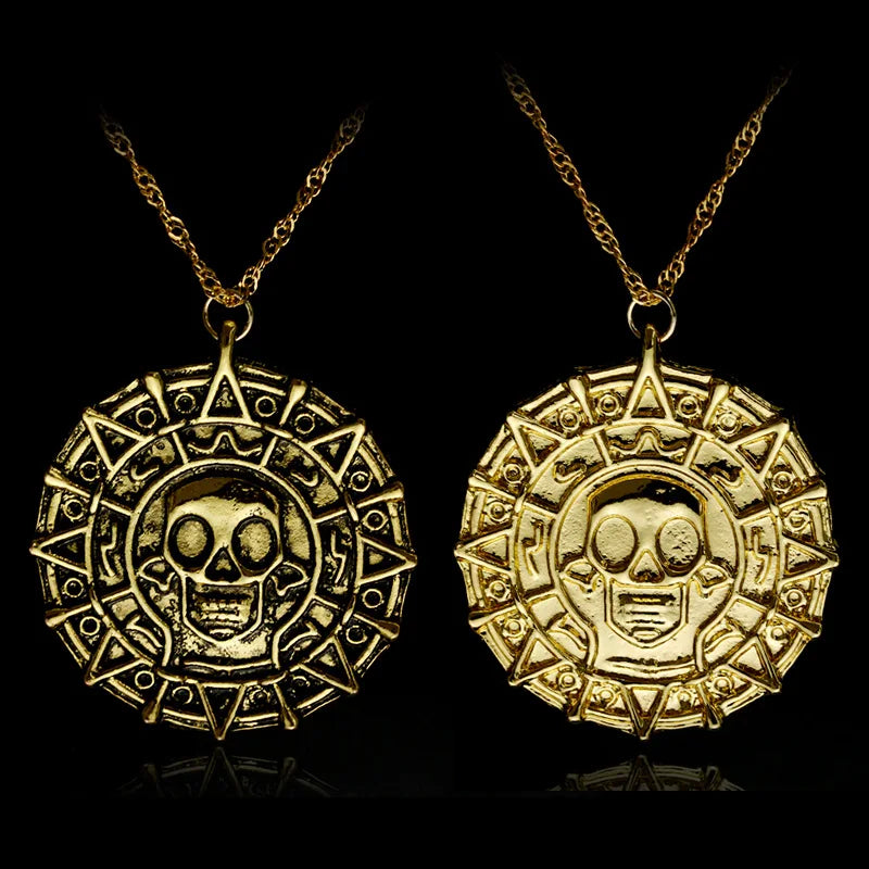 Skull Coin Medallion Pendant Necklace