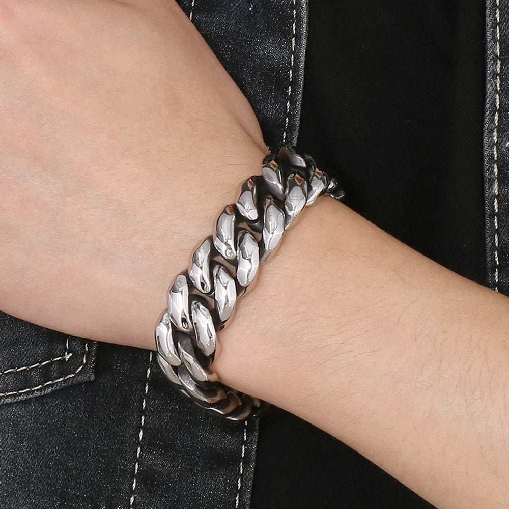Men's Bracelets 19MM 316L Stainless Steel Cuban Links Chains Man Bracelet for Men Classic On Hand Jewelry Male Accessory