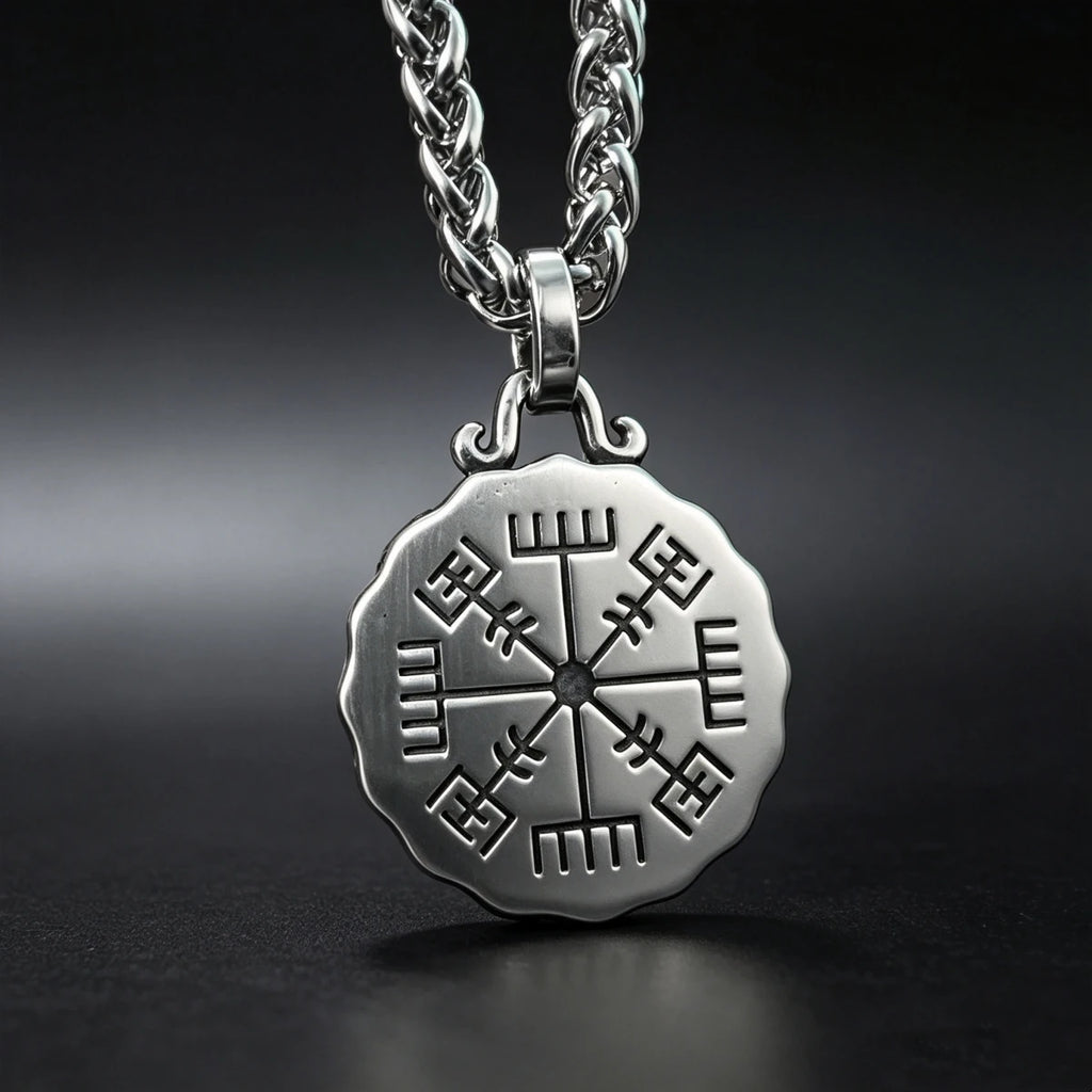 HNSP 316L Stainless Steel Viking Valknut Vegvisir Pendant Necklace For Men Vintage Double‑Sided Rune Compass Amulet