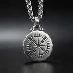 HNSP 316L Stainless Steel Viking Valknut Vegvisir Pendant Necklace For Men Vintage Double‑Sided Rune Compass Amulet