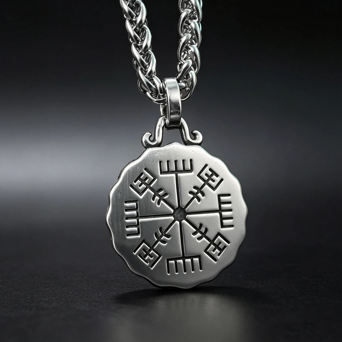 HNSP 316L Stainless Steel Viking Valknut Vegvisir Pendant Necklace For Men Vintage Double‑Sided Rune Compass Amulet