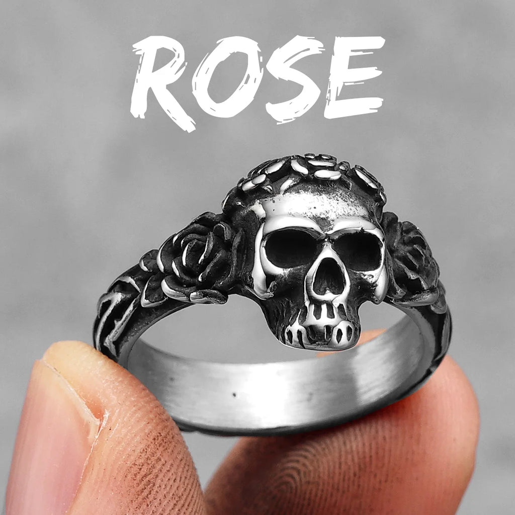 Rose Skull Ring Black — Stainless Steel