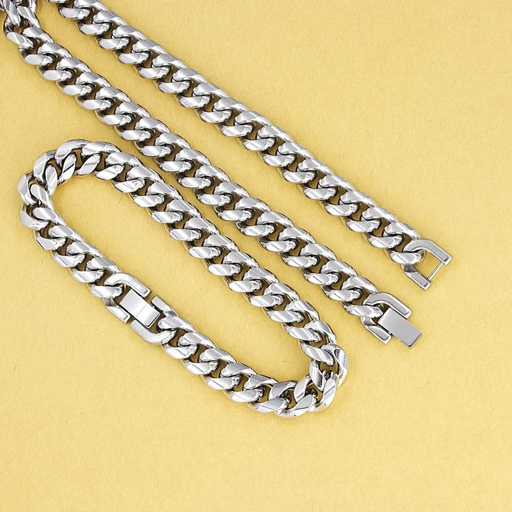 HNSP 316L Stainless Steel Double Cuban Link Chain Necklace For Men 8MM-12MM Thick Heavy Punk Biker Style Accessories Male Gift