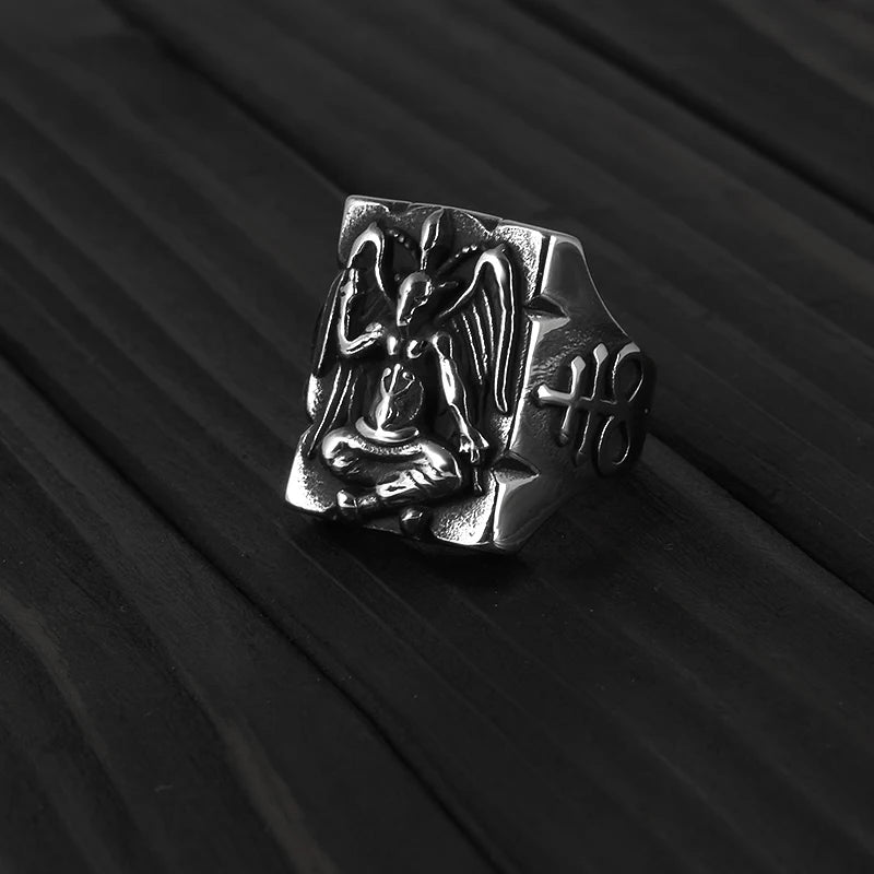Gothic Baphomet Pentagram Sigil Ring — Stainless Steel