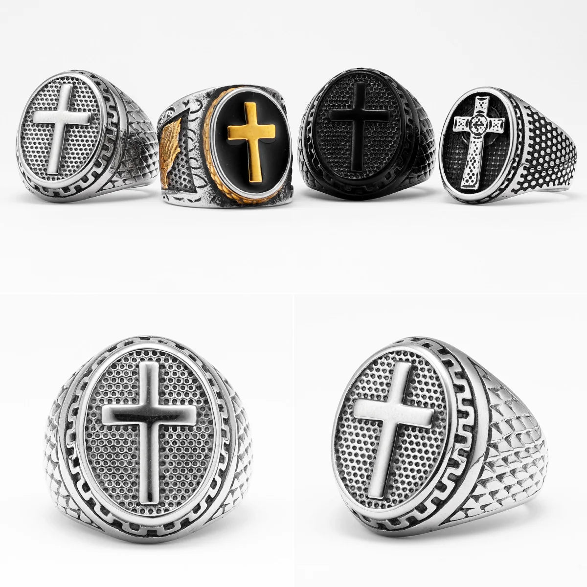 Christian Cross Black Religon Men Rings Stainless Steel Punk Cool Stuff Fashion Accessories Jewelry For Women Gift