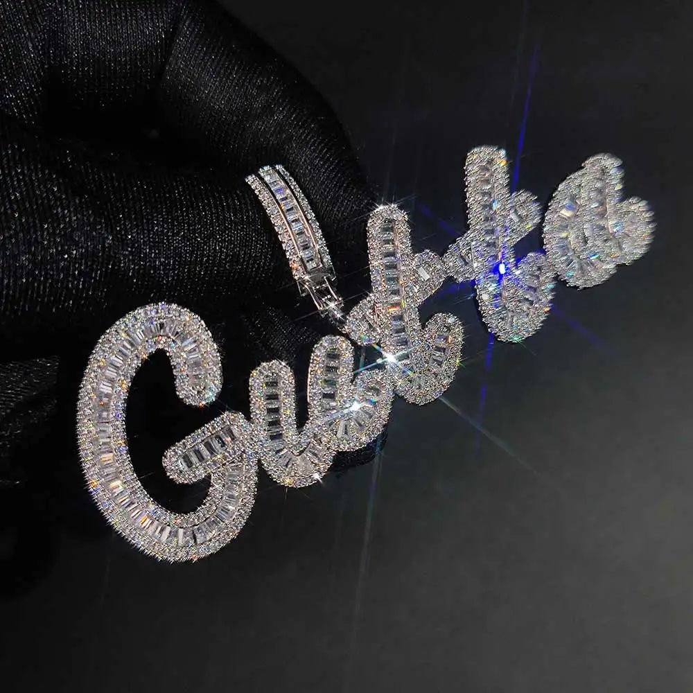 Iced Out Letter Pendant Necklace Gold