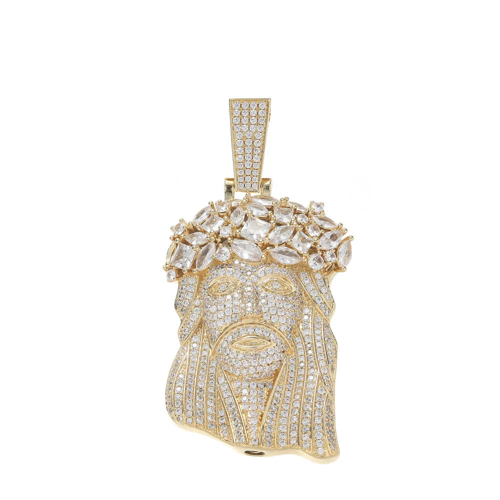 Hip Hop 5A+ CZ Stone Paved Bling Iced Out Big JESUS PIECES Pendants Necklaces for Men Rapper Jewelry with 14MM cuban