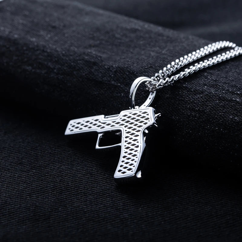 Iced Out Gun Pendant — 925 Silver