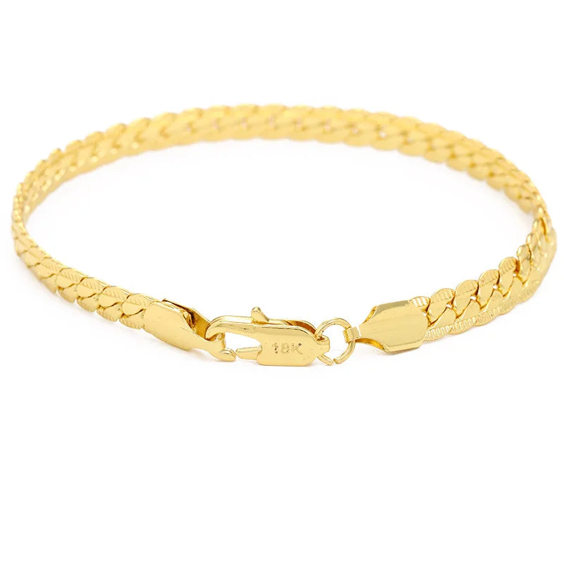 Snake Bone Chain Bracelet — 5MM Flat Weave, Gold-Tone