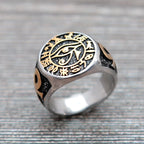 Vintage Egyptian Eye of Horus Ring Mysterious Ancient Egypt Text Symbol Ankh Rings for Men Stainless Steel Punk Jewelry