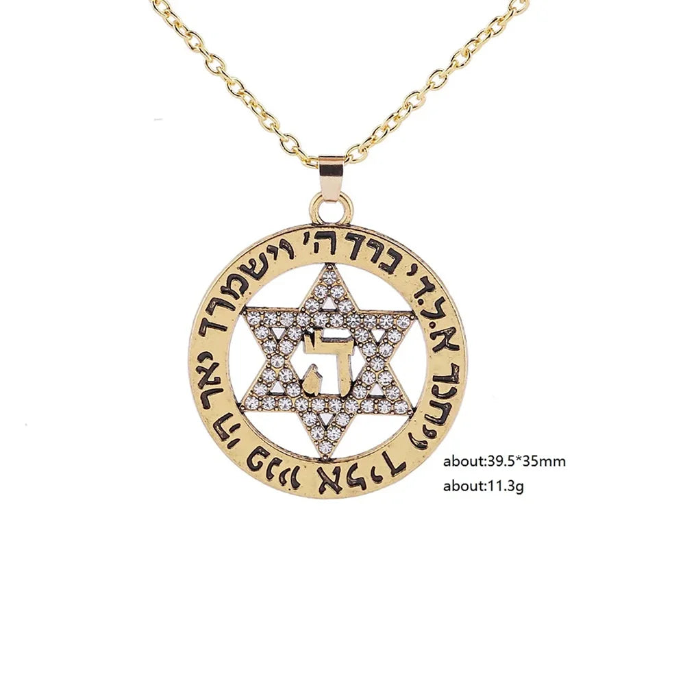 Jeshayuan Star Of David Pendant Necklace With Rhinestone Stainless Steel Hebrew Letter Jewish Talisman Jewelry Necklace