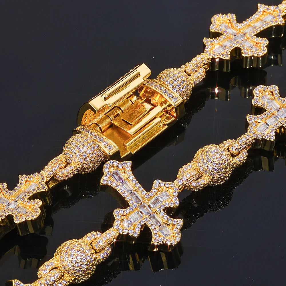 Iced Out Cross Pendant Cuban Chain Necklace 18MM
