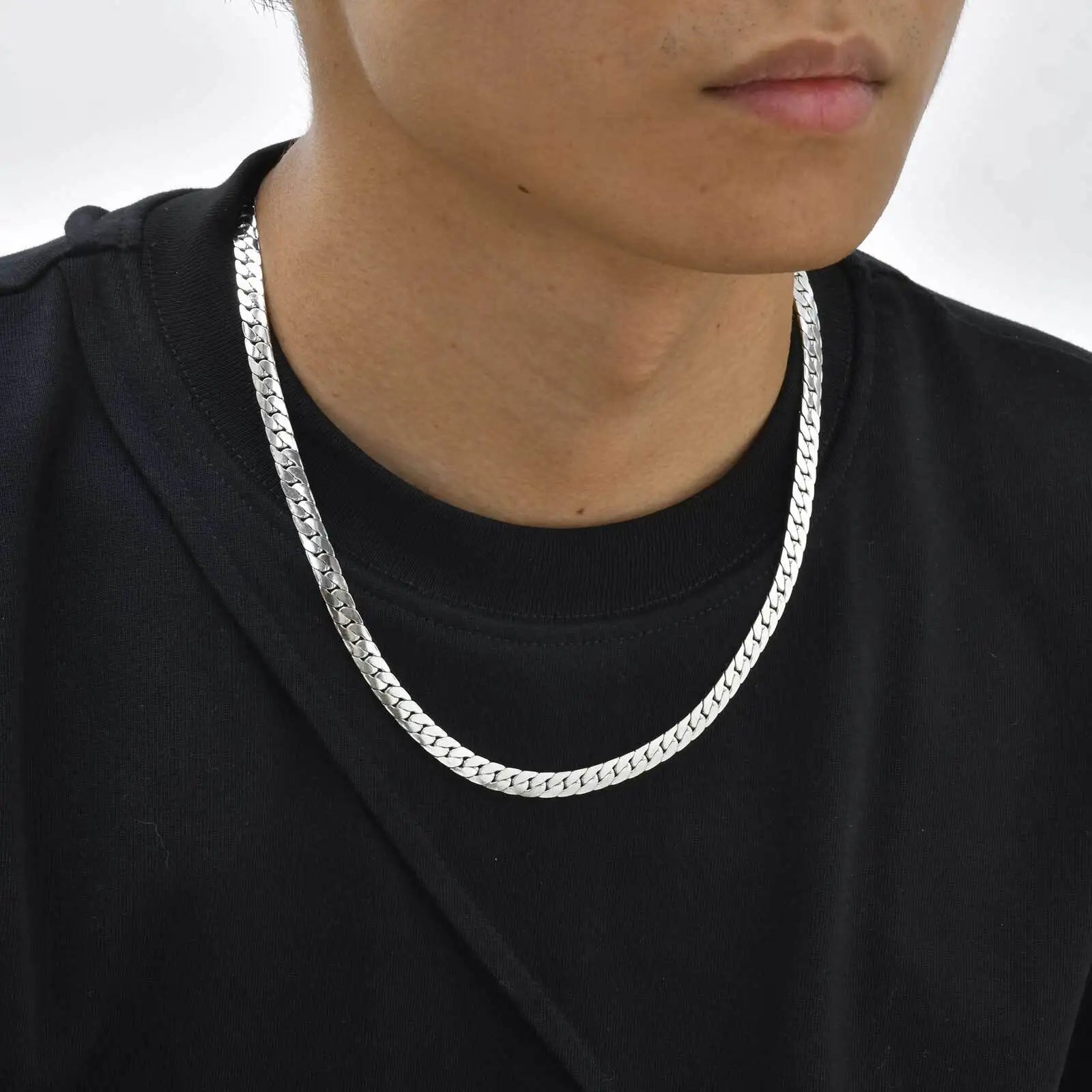 Flat Cuban Chain Necklace for Men Boys,Waterproof Stainless Steel Links Collars,Classic Male Accessories Jewelry Gifts