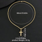 1PC Gold Plated Cross Pendant Necklace Men Zircon Paved Rope Chain Hip-hop Streetwear Daily Party Jewelry Accessory