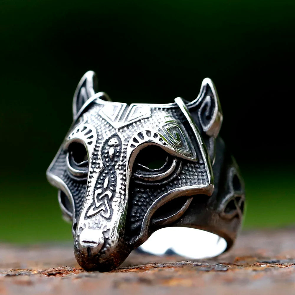 New Viking Githic Style Stainless Steel Ring Men Nordic Trinity wolf head Wedding Rings Jewelry Boyfriend Gift free shipping