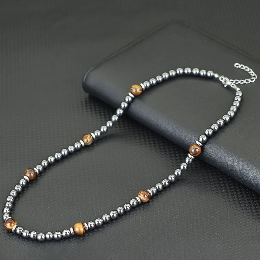 Turquoise Hematite Tiger Eye Necklace — Stainless Steel, 50cm