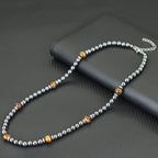 Turquoise Hematite Tiger Eye Necklace — Stainless Steel, 50cm