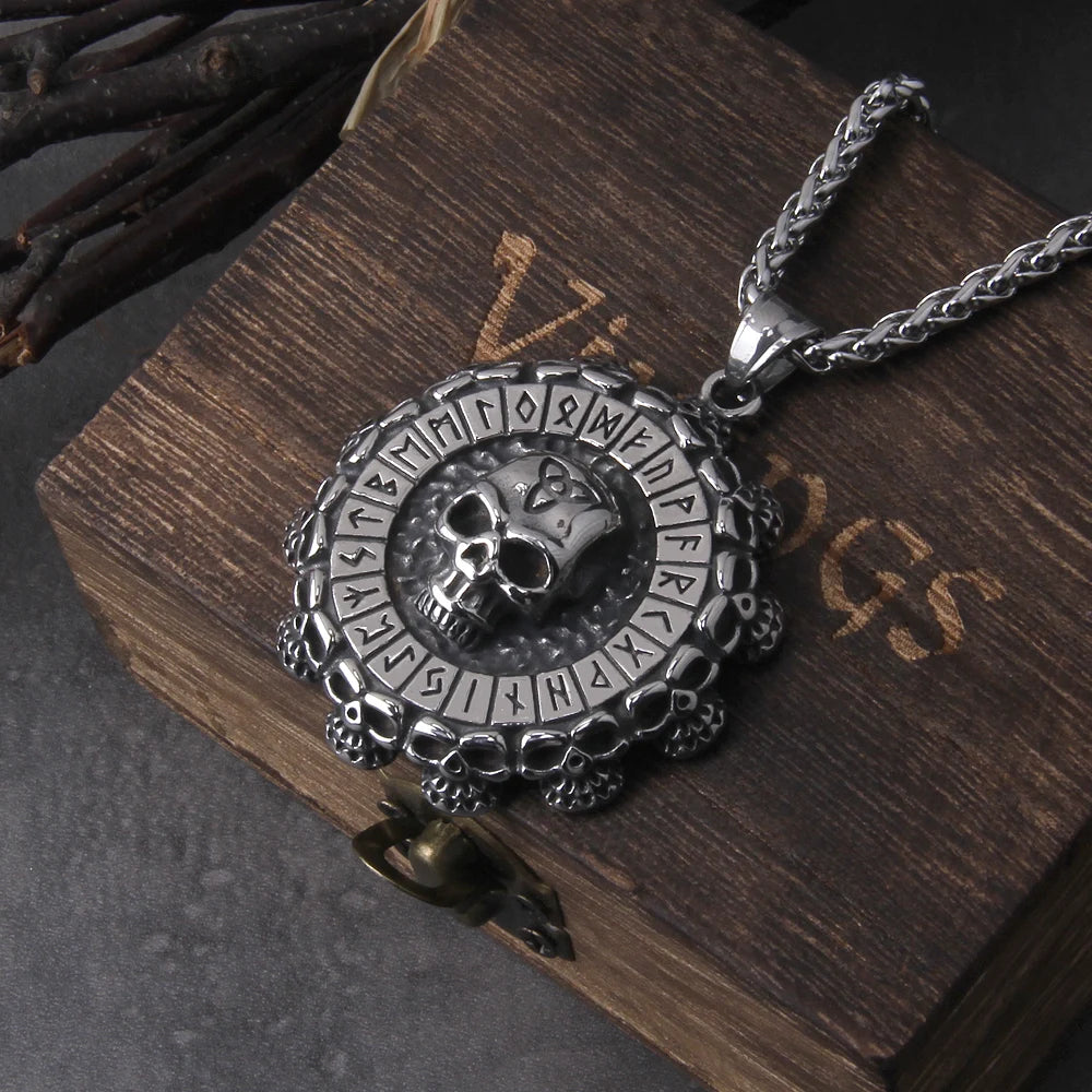 Viking Axe Skull Pendant Necklace — Stainless Box