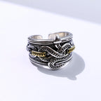 Retro Chained Snake Adjustable Open Ring For Men Silver-plated Copper Gothic Punk Edgy Indie Jewelry Niche Accessories
