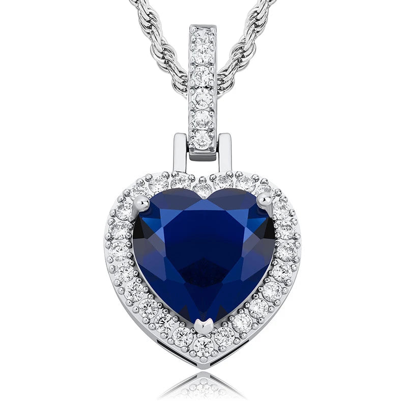 Iced Out Heart Pendant Necklace Stainless Steel CZ