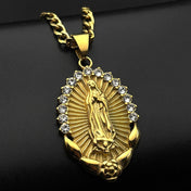 Our Lady of Guadalupe Rhinestone Necklace — Stainless Steel