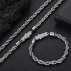 6mm Stainless Steel Rope Chain Necklace With Iced Out CZ Clasp Hip Hop Link For Women/Men