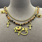 Boho Irregular Tiger Eye Stone Ankh Cross Eye of Horus Evil Eye Stainless Steel Double-layer Choker Necklace Gold Color