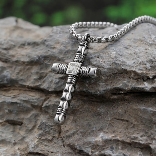 Cross Box Chain Pendant — Silver Stainless
