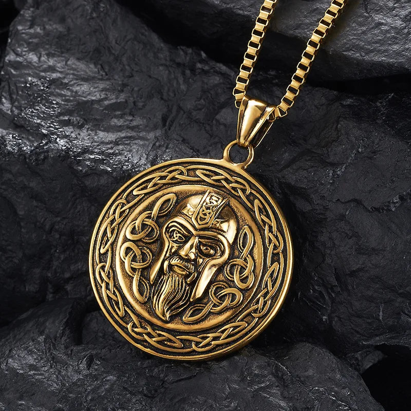 Classic Retro Viking Odin Pendant Necklace Men Knight Necklace Hero Mask Rock Punk Pendant Stainless Steel Accessories Wholesale