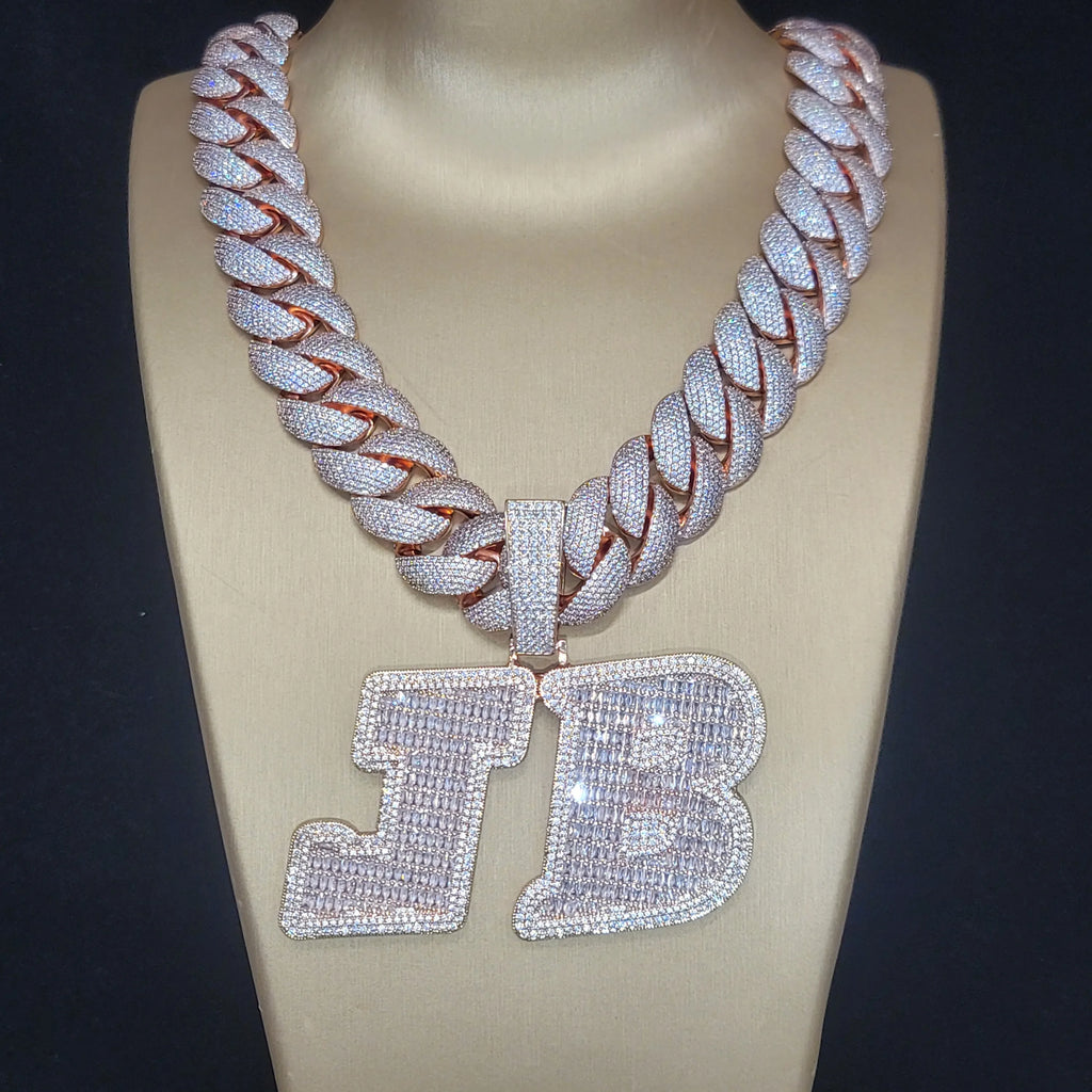 Custom Big Letters Name Pendant With 24MM Cuban Link Chian Personalized Baguettecz Single Initial Hip Hop Jewelry
