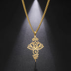 Unalome Lotus Flower Pendant Necklace — Stainless Steel Chain