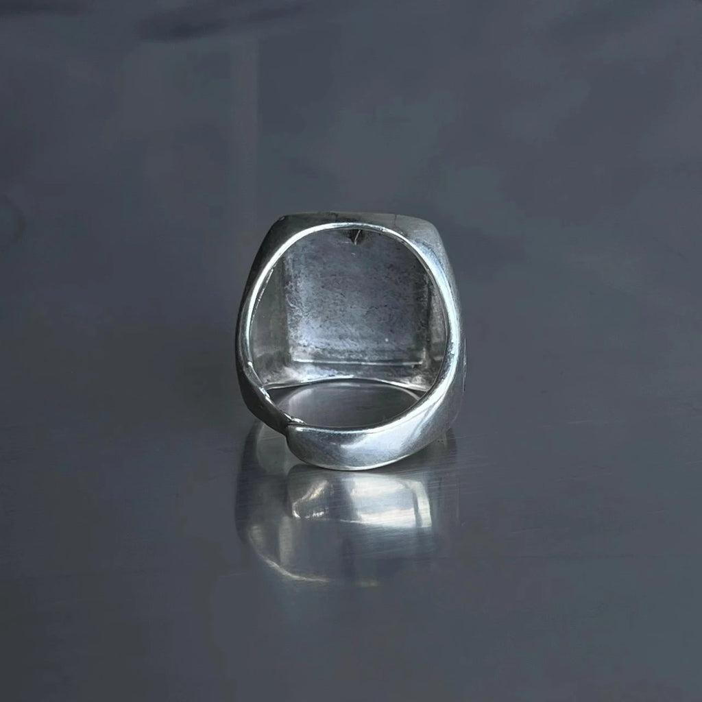 HX Silver Color Literary Faith Original Design By Our Lady of Notre Dame Ring Niche Style Hip-hop Retro Men and Women