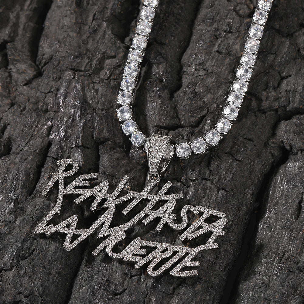 Signature Real Hasta La Muerte Pendant Necklace Two Row Letters Hip Hop Iced Out 5A CZ Capital Initial Anuel AA's
