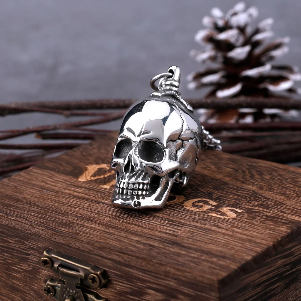 Large Gothic Skull Pendant Necklace — Stainless Steel