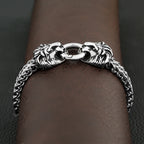 Double Lion Head Biker Bracelet — Stainless Steel, 23.5cm