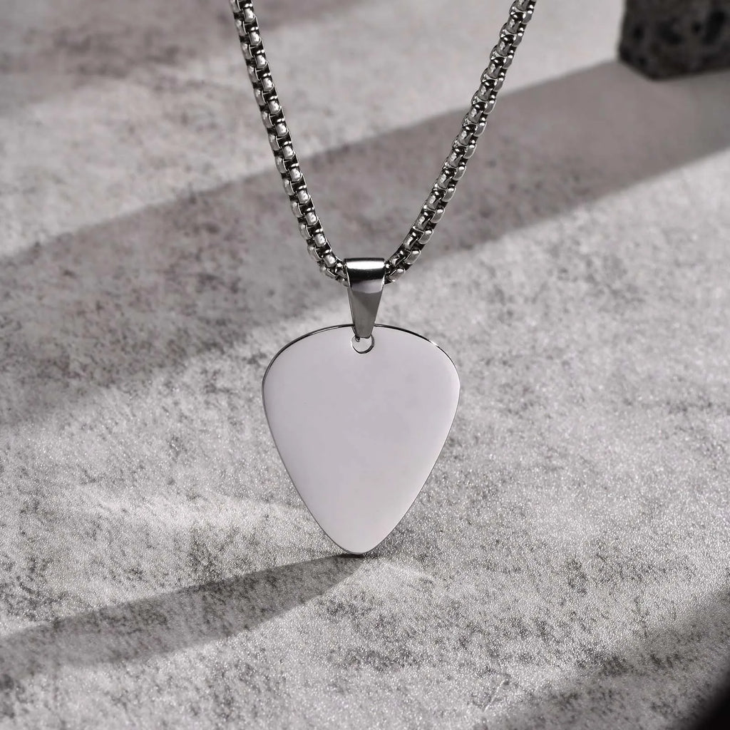 Guitar Pick Pendant Necklace — Stainless Steel