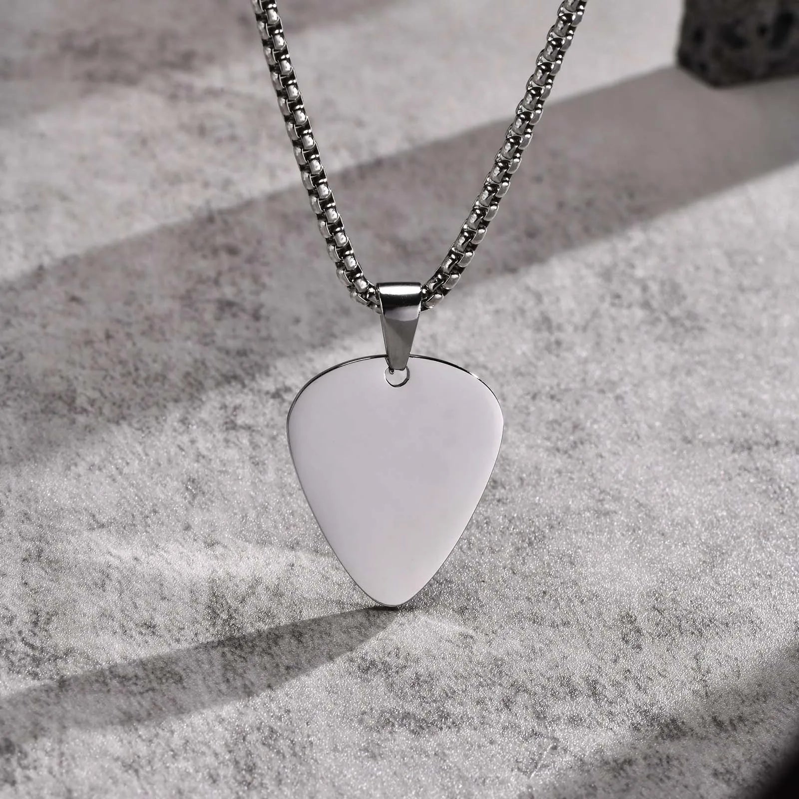 Guitar Pick Pendant Necklace — Stainless Steel