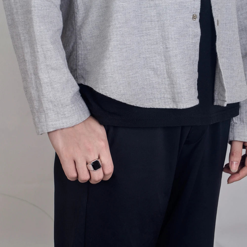 100% 925 Sterling Silver Men Black Onyx Square Agate Signet Ring Woman Index Finger Ring Sizes 6 to 13 Band Boy Jewelry