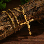 Luxury 24K 9999 Pure Gold real gold Men's and Women's Cross Pendant Necklace Spiral Cross