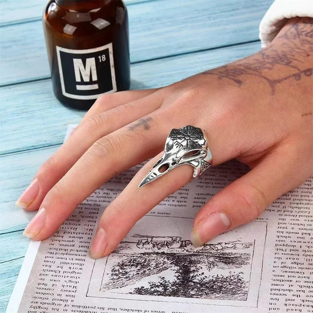 Vintage Viking Raven Ring Fashion Trend Men's Punk Rock Hip Hop Ring Pirate Rune Symbol Party Niche Banquet Gift