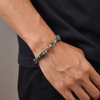 Double-Layer Black Natural Stone Bead Bracelet — Stainless Steel
