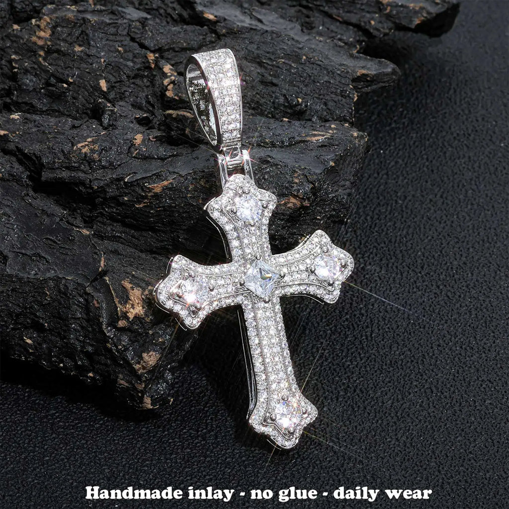Iced Out Cross Pendant Necklace Jesus CZ