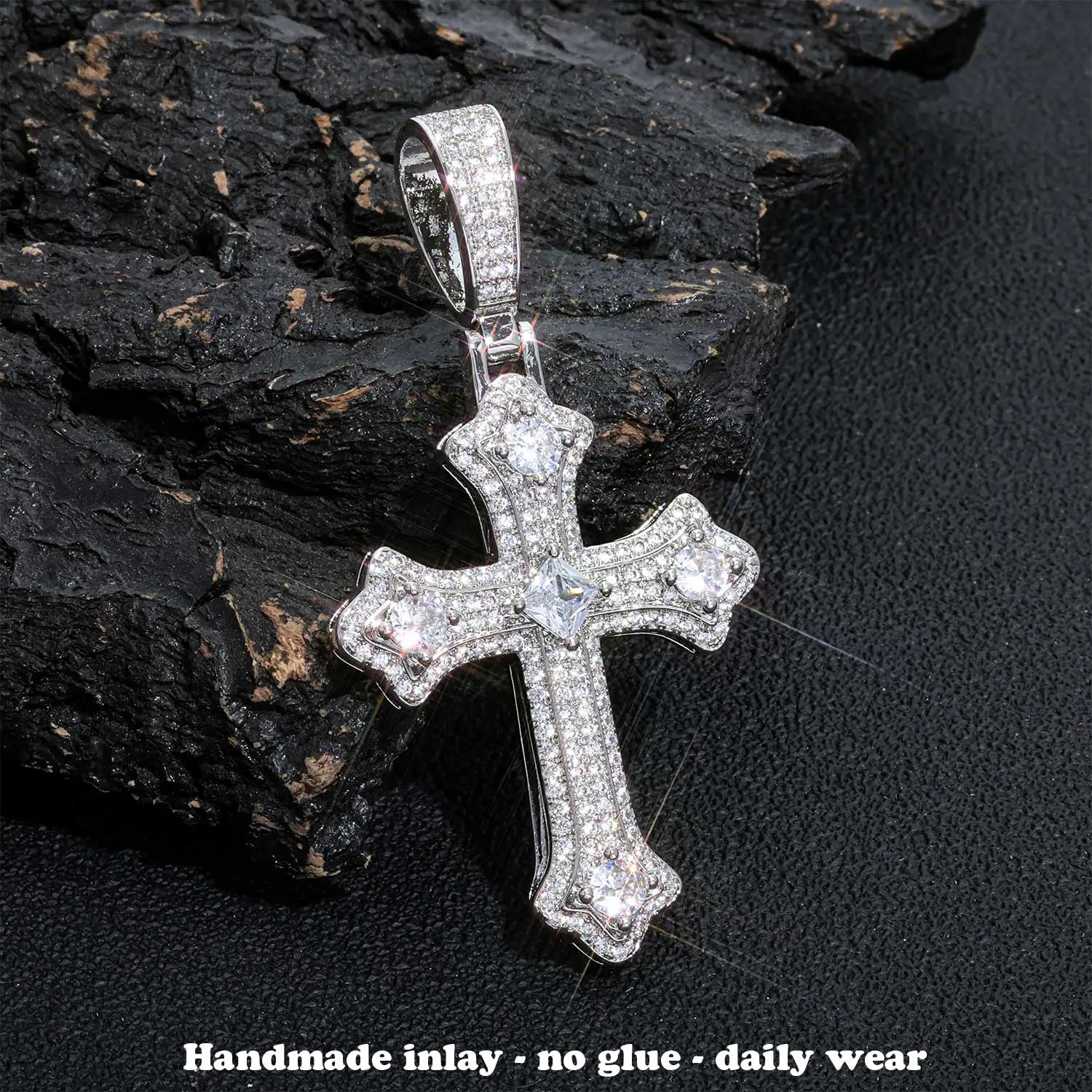 Iced Out Cross Pendant Necklace Jesus CZ
